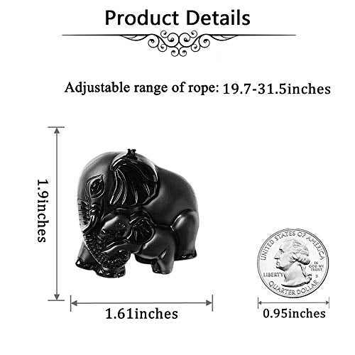 ASGIFT Obsidian Lucky Necklace Power Stone Amulet Protection Pendant with Adjustable Bead Chain Healing Crystal Spiritual Gift Elephant Mother