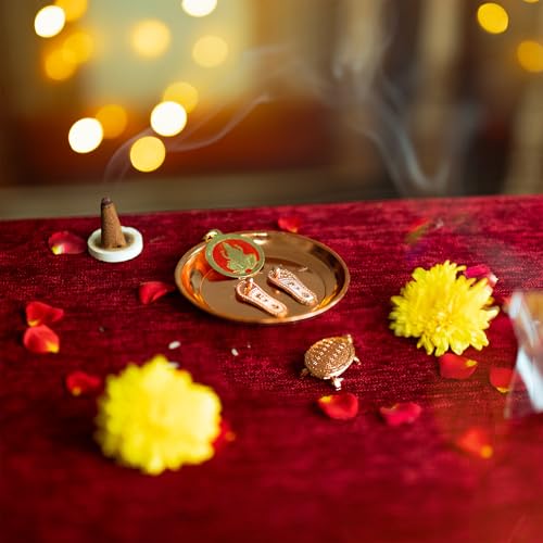 Charan Plate set with Tortoise Lakshmi Pendant and Lakshmai Charan for Pooja Ghar Home Temple Mandir Traditional Religious Auspicious Puja Items Décor Decoration and Gifting (Lakshmi Charan Combo) Lakshmi Charan Combo