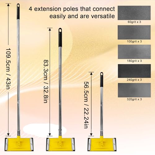 Hubaow drywall pole sander set with hand sanding block and extension handle pole for smooth wall sanding