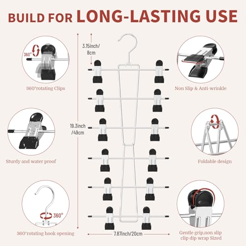 DOIOWN Kids Hangers,6-Tier Space Saving Baby Pants Hangers with Clips 4 Black