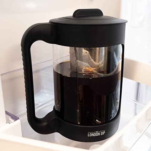 The London Sip Cold Brew Coffee Maker, 1500ml Cold Brew Pitcher with 304 Stainless Steel Filter, Borosilicate Glass Iced Coffee Pitcher with Handle & Pour Spout, Reusable Cold Brewer for Coffee & Tea
