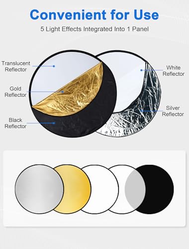 Selens Portable 24 in / 60 cm Light Reflector with Clamp,5 in 1 Multi Disc 5 in 1 24inch with clamp