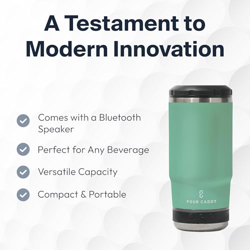 Vibe 4 In 1 Bluetooth Speaker Cup, Insulated Can and Bottle Holder for Hot or Cold Drinks, Double Wall Stainless Steel Drinkware, Fits 12 oz Cans or 14 oz Liquid, Seafoam