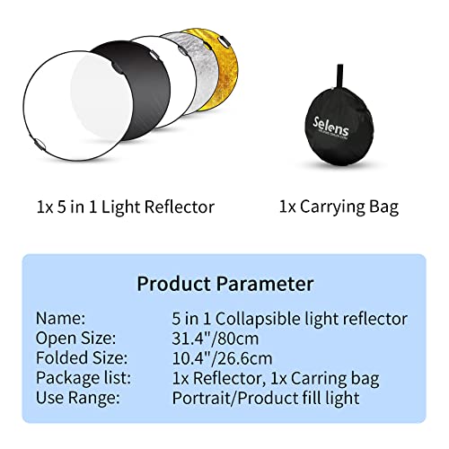 Selens 32 in Reflector Photography, Collapsible Light Reflector 32 Inch