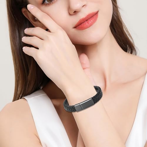 Cremation Jewelry Urn Bracelet for Ashes for Women Men Memorial Braided Leather Urn Cuff Bangle Bracelet for Human Ashes Keepsake Jewelry 20cm/7.87in Black