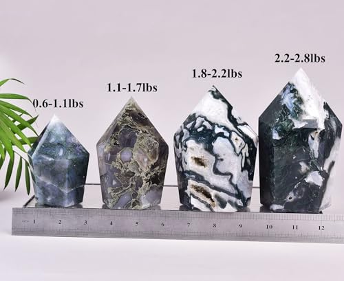 Moss Agate Stone Tower Obelisk Large Healing Crystal Rock Point Wand Reiki Healing Meditation Stone 0.6-1.1 LBS Moss Agate 0.6-1.1 Pound