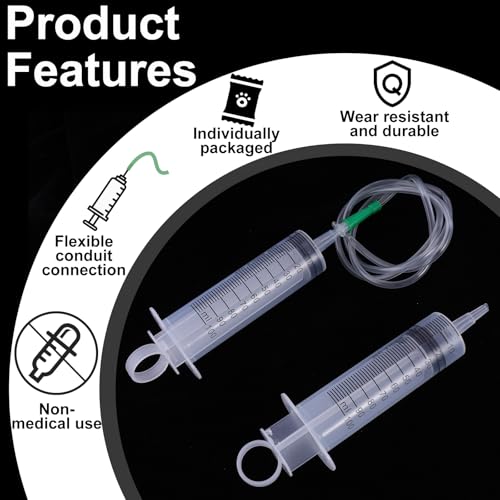 Syringe 100 ml, Pack of 4 Large Syringes with Hose 1 m, Plastic Syringes | Without needle, independently packaged dosing syringe 100 ml for experiments, pet feeding and industrial applications