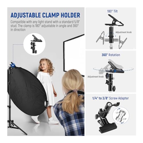 NEEWER 32"/80cm 5 in 1 Light Reflector with Clamp & Hand Grips, RF-80II 80cm w/Clamp