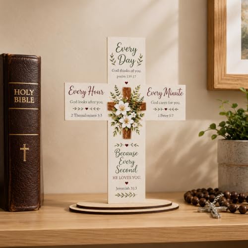 GOSBLUE Standing Wooden Cross For Table - Christian, Religious, Prayer Table Cross Decor - Christian, Religious, Faith Gifts for Women - Wooden Cross Gifts For Women, Mom, Friends, Coworker