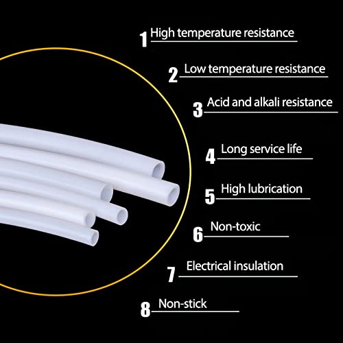 TEN-HIGH Teflon Tube 4.35mm ID x 6.35mm OD for 3D Printer, 1/4 inch Outer Diameter PTFE Teflon Tubing 2M(Length: 6.56ft) 4.35mm x 6.35mm