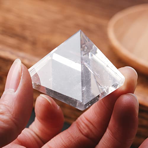 Runyangshi 2pc Clear Quartz + Obsidian Pyramid | 1.6x1.6in (4x4cm) Natural Crystal Energy Generator for Protection & Positive Energy | Healing Crystal Pyramid for Chakra Reiki Home Decor 1.57"(4cm)