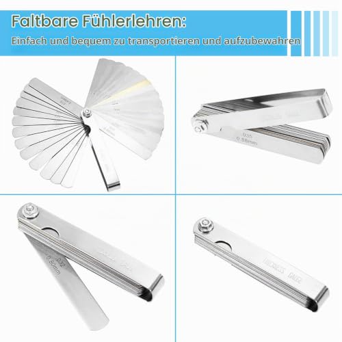 32 Blades Feeler Gauge 0.04-0.88 mm / 0,0015-0,035in/0.0015-0.035 Inch Feeler Gauge Valve Game | Universal Thickness Gauge Stainless Steel Metric/Imperial Probe Blade Gauge Tool for Measuring Width/Thickness/Metric Sizes
