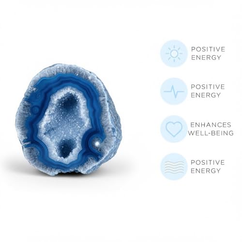 Serafino Brazilian Agate Geode – Natural Healing Crystal for Meditation, Reiki, Home Decor & Spiritual Gifts – Unique Energy Stone Blue