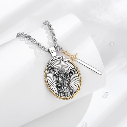 CELESTIA St Michael Pendant for Men Sterling Silver St Michael the Archangel Necklace Medal Jewelry Saint Michael Pendant Protect Us Amulet Necklace Fathers Mothers Day Gifts for Men Son Dad Him