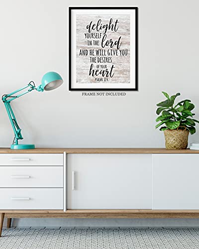 Govivo Delight yourself in the Lord, Psalm 37:4 - Christian Wall Art - Motivational Rustic Print - 11x14 Unframed 14"L x 11"W
