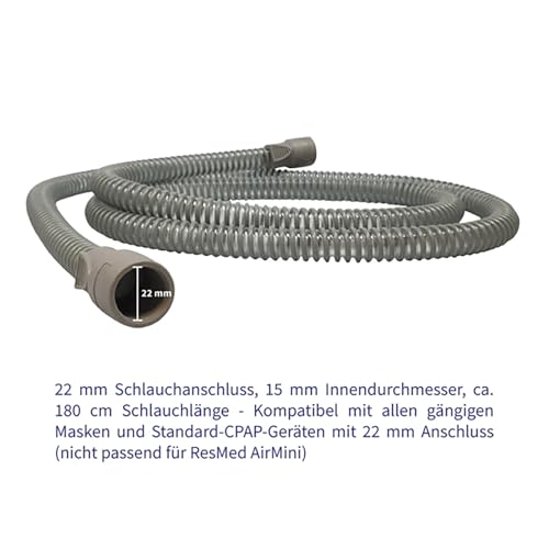 CPAP Hose 15mm - 180cm Length, 15mm Inner Diameter, 22mm Rubber Sleeve - Fits All CPAP Masks - Compatible with All Standard CPAP Devices 15 mm