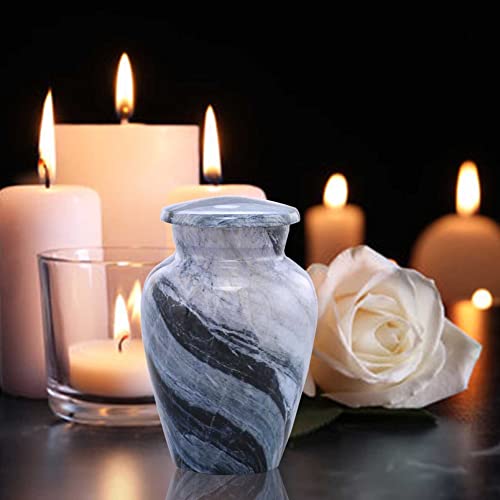 Small Keepsake Cremation Urns for Human Ashes - Marble Finish Metal Keepsake Urn - Mini Cremation Urn for Pet Ashes - Handcrafted Memorial Urn - Funeral Urns with Velvet Bag (Silver Wave) Silver Wave