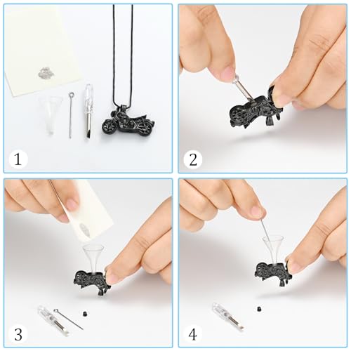 Motorcycle Urn Necklace for Ashes Cremation Jewelry for Women Men Stainless Steel Motorbike Memorial Necklaces Ash Holder for Human Pets Keepsake Jewelry for Loved Ones with Fill Tool C-Black