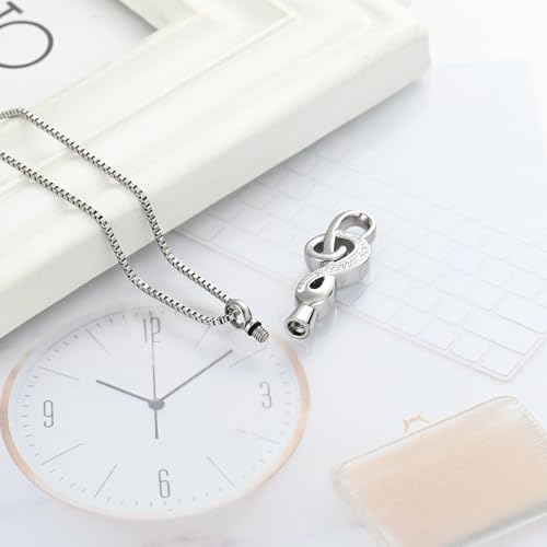 XSMZB Cremation Jewelry Crystal Music Note Urn Necklace for Ashes Stainless Steel Necklace Urn Cremation Memorial Ashes Holder Keepsake Pendant Locket Silver
