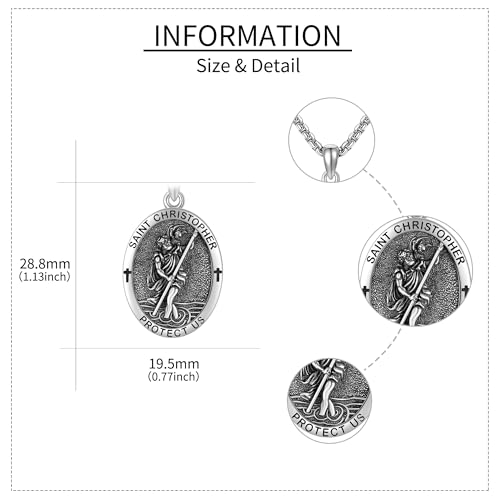 ONEFINITY Saint Christopher Necklace 925 Sterling Silver St Christopher Medal Pendant Religious Necklace Protection Jewellery Gifts for Men Women