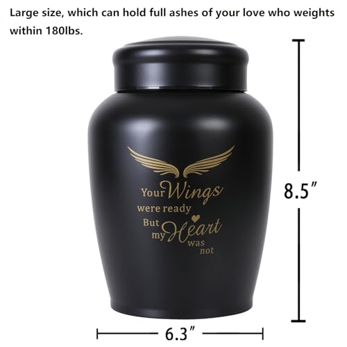 Large Cremation Urns for Ashes Adult Male/Female/Dad/Mom/Father Large,180lbs Black Angel