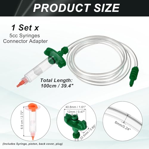 uxcell 5cc glue dispenser syringe kit with clear tubing, connector adapter, piston, end cap and top hat, green