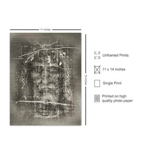 Jesus Wall Decor LARGE - 11x14 Jesus Christ Shroud of Turin Poster - Catholic Gifts - Christian Wall Decor - Religious Art - Priest Ordained Minister - Living Bedroom Home Decoration - spiritual Gift 11"L x 14"W Unframed