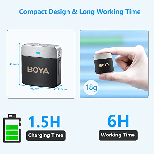 BOYA Wireless Lavalier Microphone 2.4GHz Duan Channel Wireless Micrrophone System with Transmitter and 1 Receiver for Camera iPhone Android Phone Video Recording YouTube Vlog Live Streaming (BY-M1V1) BY-M1V1