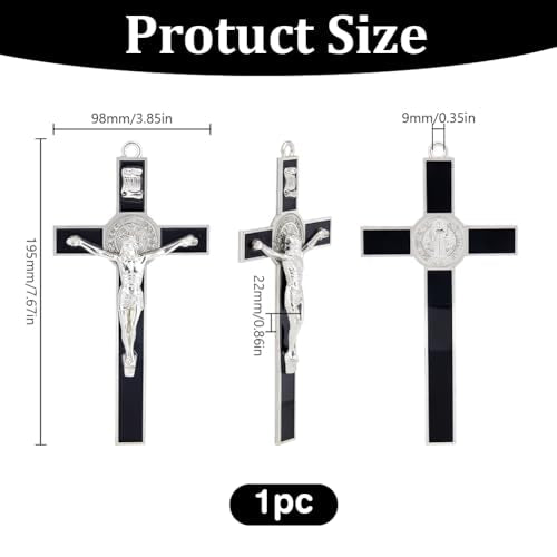 HOBBIESAY 1PCS Crucifix Wall Cross 7.6 * 3.8 Inch Black Metal Slender Crosses Inspirational Home Décor Antique Crucifix Wall Cross Metal Art Enamel Give Blessing Spiritual Sacred Faith Gift