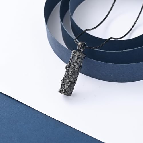 Butterfly Cylinder Urn Necklace Cremation Ashes Jewelry for Women Men Black