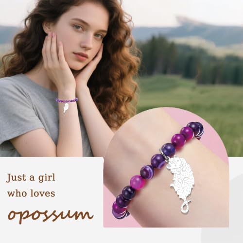 PARTNER Cute Possum Gifts Natural Stone Bracelet for Women Healing Crystal Wild Animal Opossum Charm Jewelry