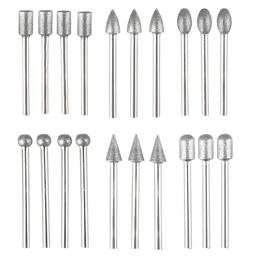 Diamond Cutter Set, 20 Pieces Engraving Pen, Diamond Burr Grinding Pins, Compatible with Dremel Rotary Tool Accessories with 1/8 Inch Shank, for Stone, Glass, Ceramic Carving, Grinding, Polishing, Engraving
