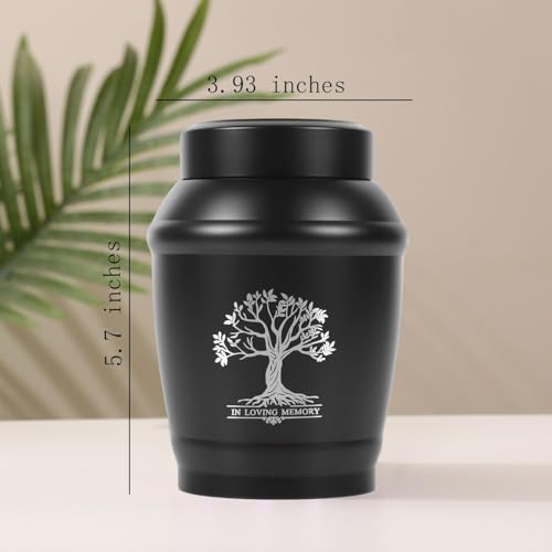 Tree of Life Medium Urns for Human Ashes, Medium Sized Urns for Ashes Adult Male Female, Small Urns for Ashes (Black, Medium) M Black