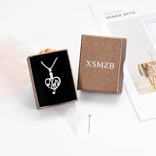XSMZB Music Note Cremation Urn Necklace for Ashes of Loved One Heart Memorial Locket Hold Ashes Keepsake Pendant for Women Men Silver