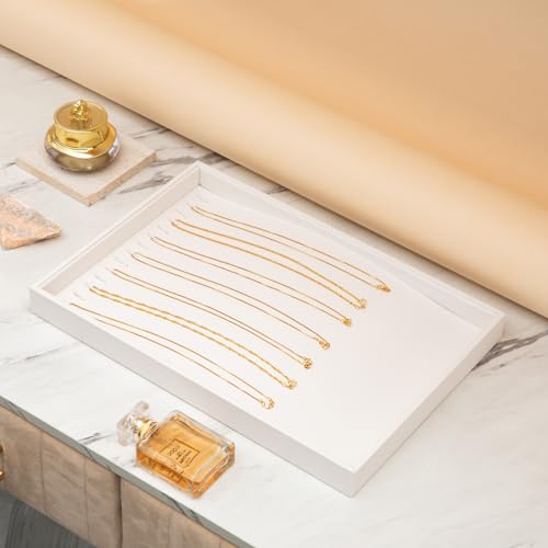 Polmart Stackable Necklace & Jewelry Organizer/Storage/Display Trays, White Leatherette (2-Pack) White Leather