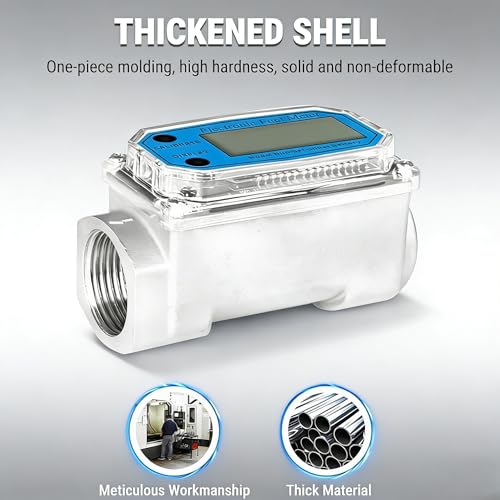 Turbine Flow Meter Mini Digital Turbine Flow Meter Diesel Fuel Kerosene Petrol Flow Meter 15-120L 1 Inch NPT (Blue) Blue