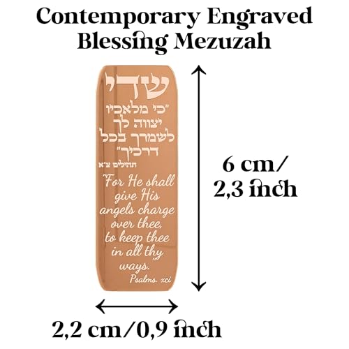 Car Mezuzah, Jewish Mezuzah for Auto with Travelers Prayer Without Scroll Engraved Blessing, Judaica Gifts, Jewish Gifts Yisrael, Made in Canada Plexiglass (1, Rose Gold) 1