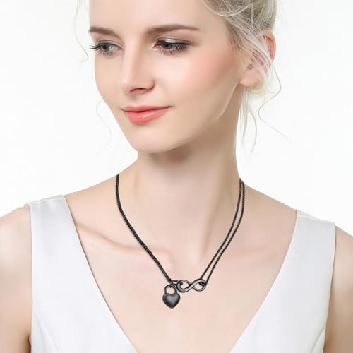 Infinite Heart Urn Necklace for Ashes Cremation Jewelry for Women Ashes Necklace for Human Ashes Memorial Necklace Black-Non-Engraving