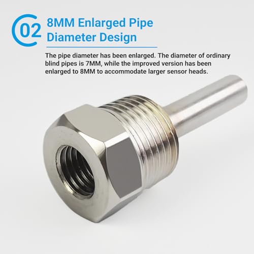 1 Piece Immersion Sleeve 1/2 V2A Stainless Steel Temperature Sensor Stainless Steel Immersion Sleeve 8 x 50 mm for Temperature Sensor in Heating Systems and Solar Systems