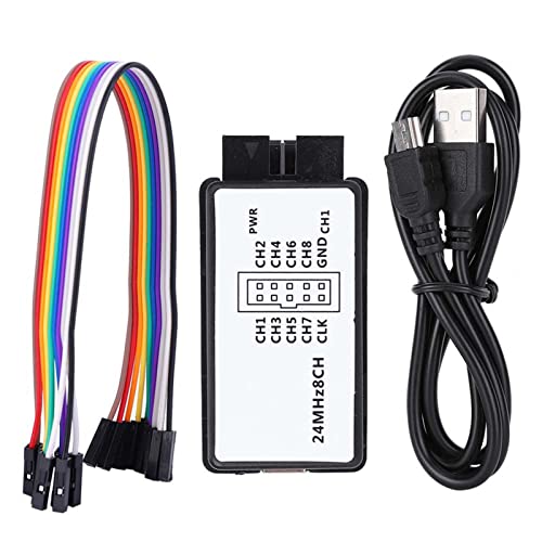 Fafeicy 5PF 100KΩ USB 8-Channel Digital Logic Analyzer, 24MHz Sampling Rate Mini Device with USB Cable and Jump Wire, for Digital Signal Analysis and Electronics Test
