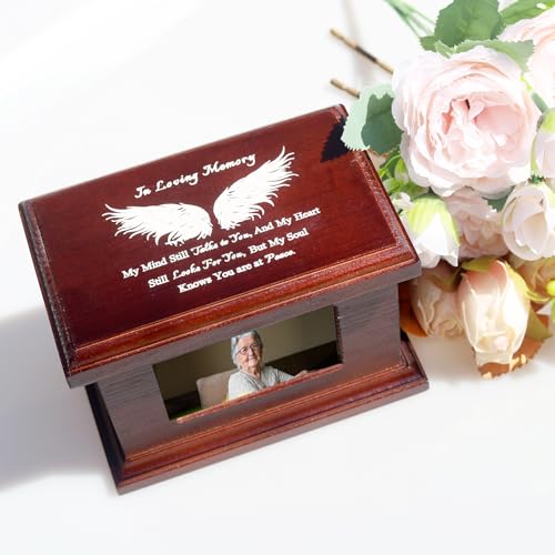 5.5 Inch Small Wooden Memorial Urn with Photo Frame, Keepsake Urn Box for Human/Pet Ashes - Wing 5.5 Inches - Wing