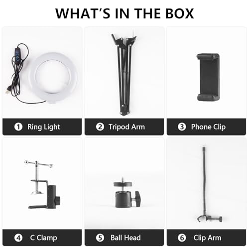 6" LED Ring Light for Desk, Overhead Phone Mount, LED Selfie Light