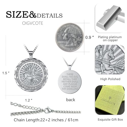 Saint George Necklace, Dragon Slayer Catholic Medal Pendant Silver