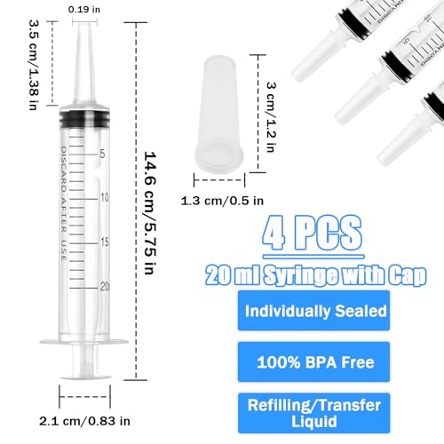 Syringes 20 ml Syringe Pack of 4 20 ml Disposable Syringes Plastic Dosing Syringe | HXC Syringe 20 ml with Cap Sterile Feed Syringe for Laboratory Animal Feeding Plant Watering Adhesive Application Halloween