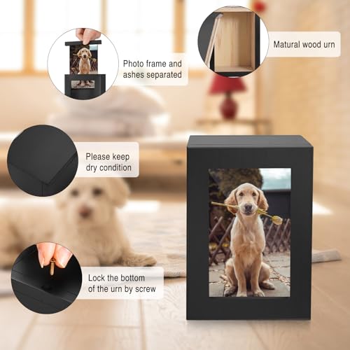 SOITIS Small Wood Urn for Human Ashes, Cremation Ashes Urns Black with Photo Frame - Mini Memorial Wood Urns Box, Decorative Keepsake Urn for Women Men - Small Size Urn Solid