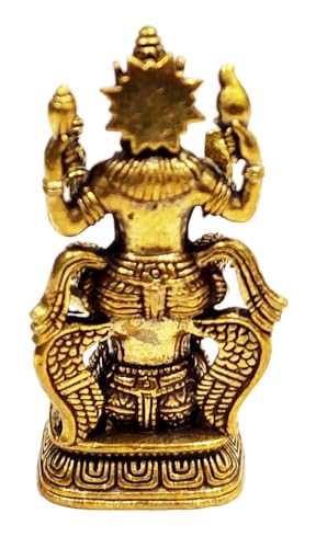 Purpledip Rare Miniature Brass Idol Vishnu with His Mount Garuda: Collectible Statue with Detailed Very Fine Workmanship (12698S)