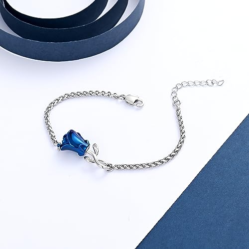 Rose Flower Ashes Bracelet for Women Cremation Memorial Jewelry Blue