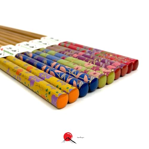 JapanBargain 3648, Bamboo Chopsticks Set Reusable Japanese Chinese Korean Wood Chop Sticks Hair Sticks, Dishwasher Safe, 9-inch, 5 Pair Gift Set, 10-Pack