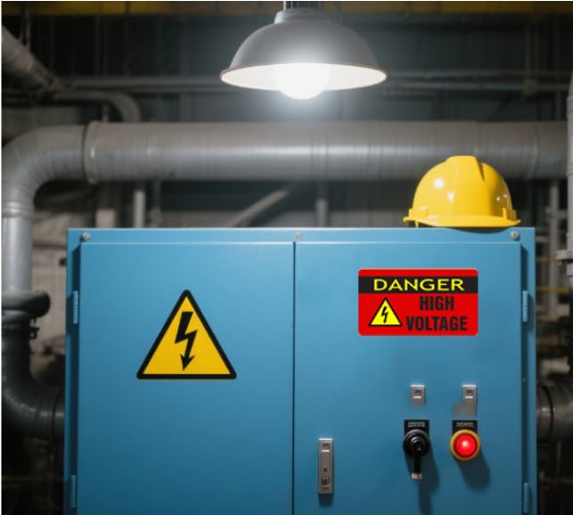 Danger High Voltage Warning Sticker Sign,3 x 5 Inches Hazardous Voltage Safety Warning Labels,Vinyl Adhesive High Voltage Electrical Safety Sign Labels (10 Pack)