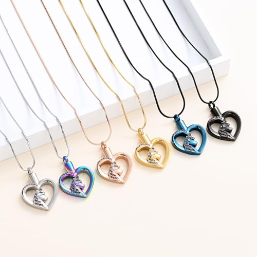 "Unicorn Heart Cremation Jewelry for Ashes for Women Men Crystal Urn Necklace Charm Ashes Holder Keepsake Gift Pendant, Metal, not"